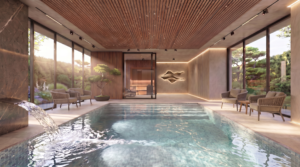 Soukromé spa s bazénem, saunou a vířivkou je také na té nejvyšší úrovni technické i estetické